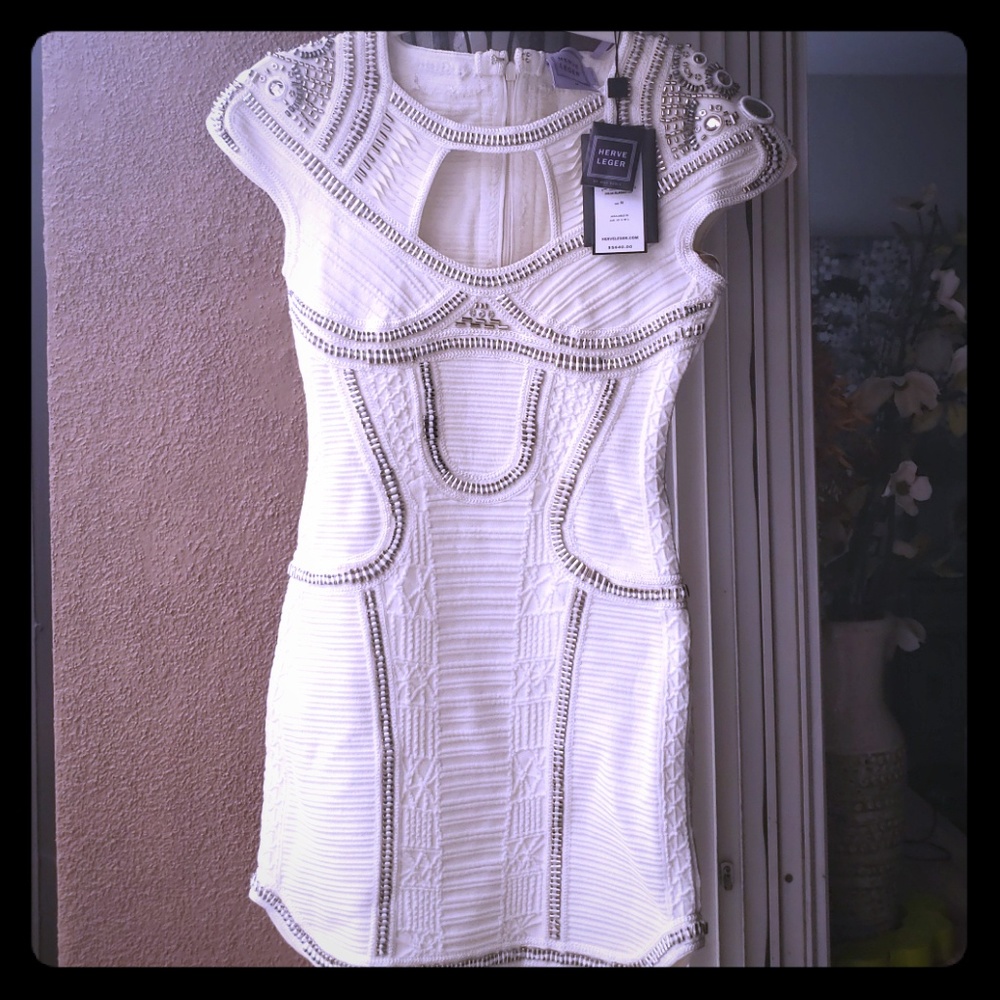 HERVE LEGER VIVEKA ALABASTER DRESS